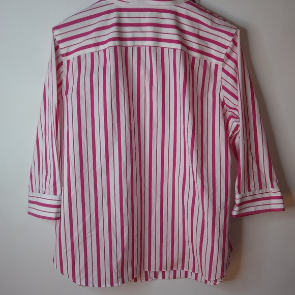 Lauren Ralph Lauren 1X Preppy Cotton Pink White Stripe Button Down Top Plus - Picture 2 of 7